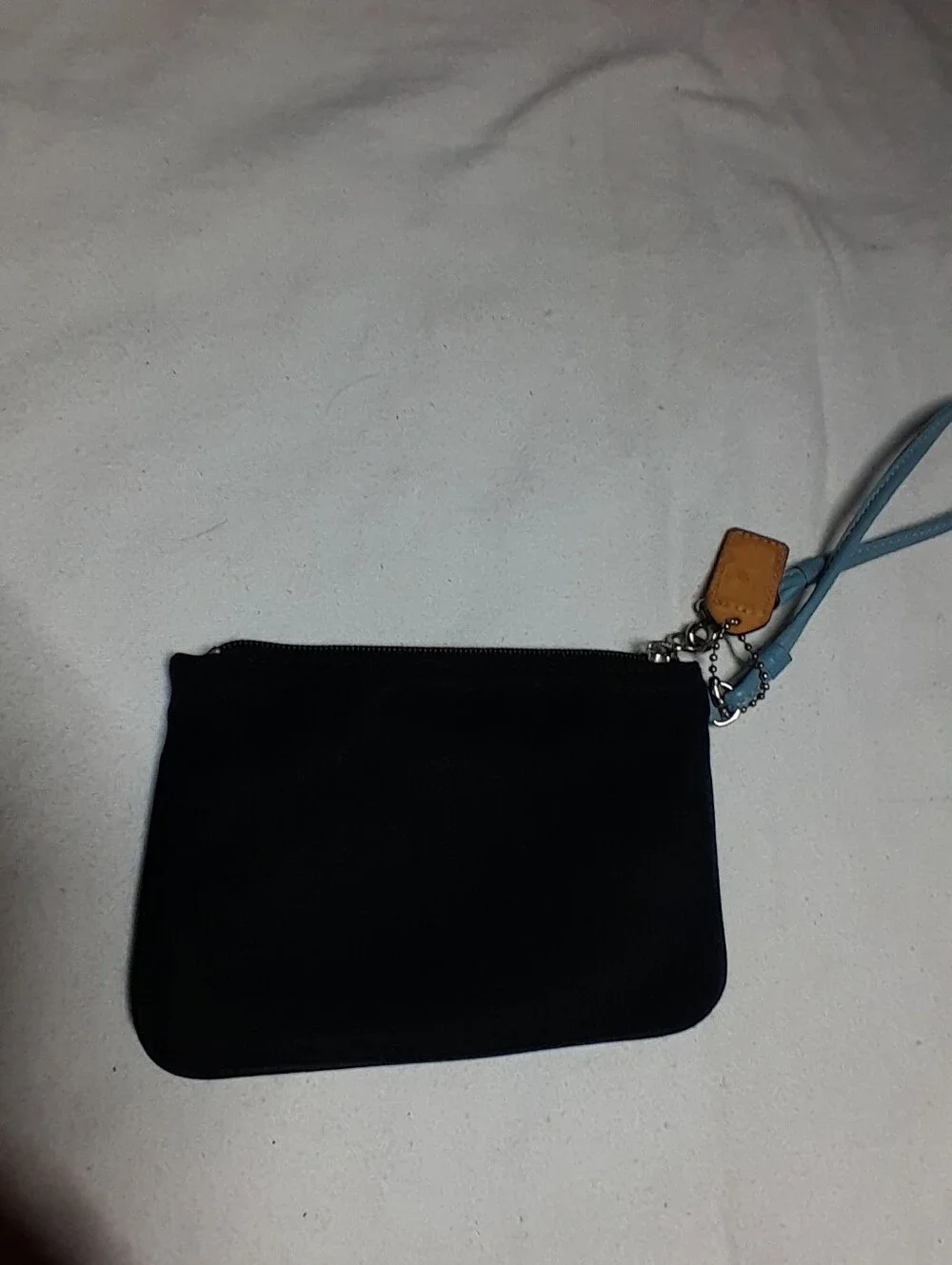 Black Wristlet Clutch with Light Blue Accents